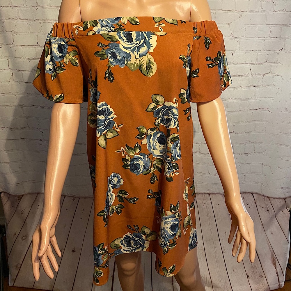Altar’d State burnt orange floral strapless dress boho size medium